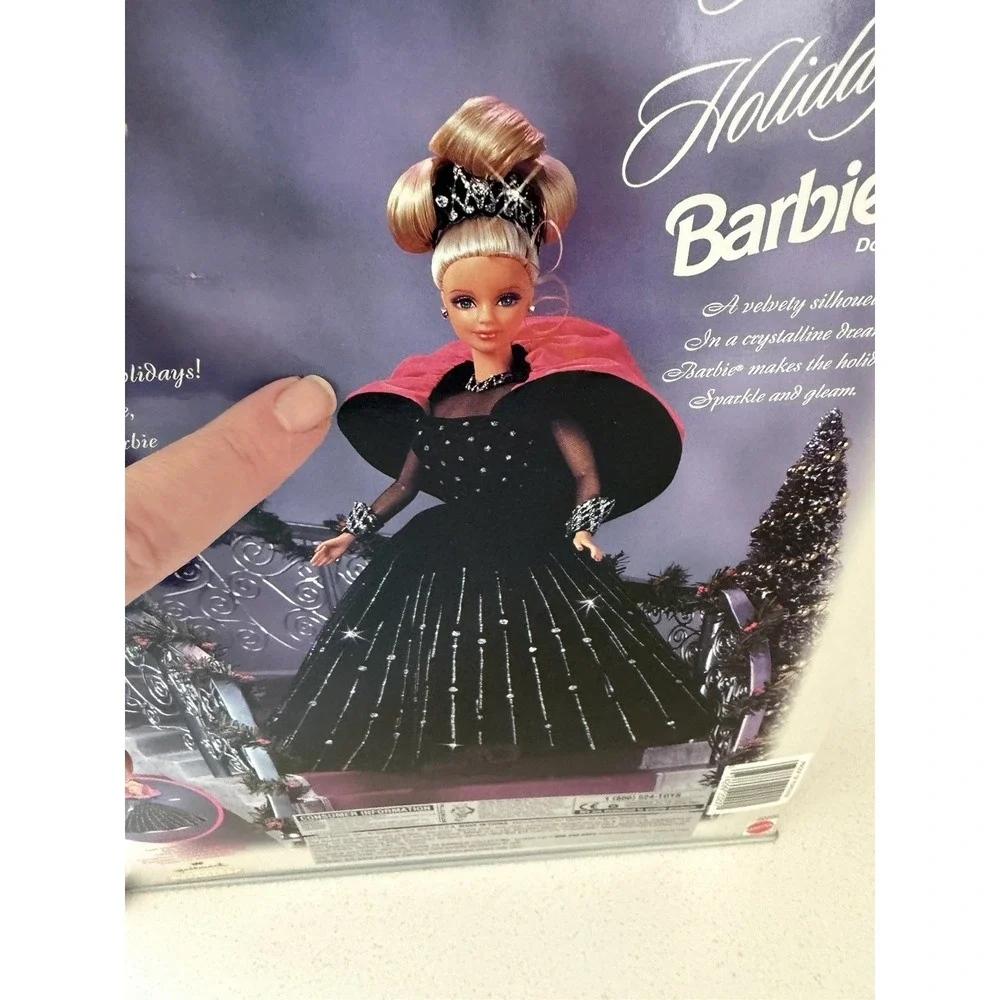 Brand New Vintage 1998 Happy Holidays Barbie Collectible Pink Black Rare Error